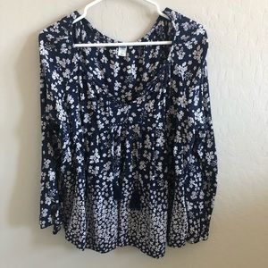 Navy Blue & White Peasant Blouse